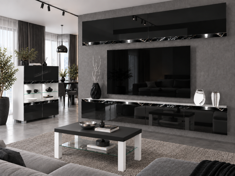 Composition murale Prestige 200 cm TV/RTV noire brillante Fabricant IMP P Brando 6/5/W/B/0/0/CS