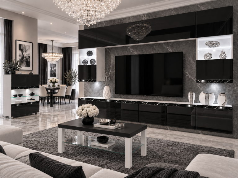 Composition murale Prestige 300 cm TV/RTV noire brillante Fabricant IMP P1 Nolan 1/5/W/B/0/0/CS