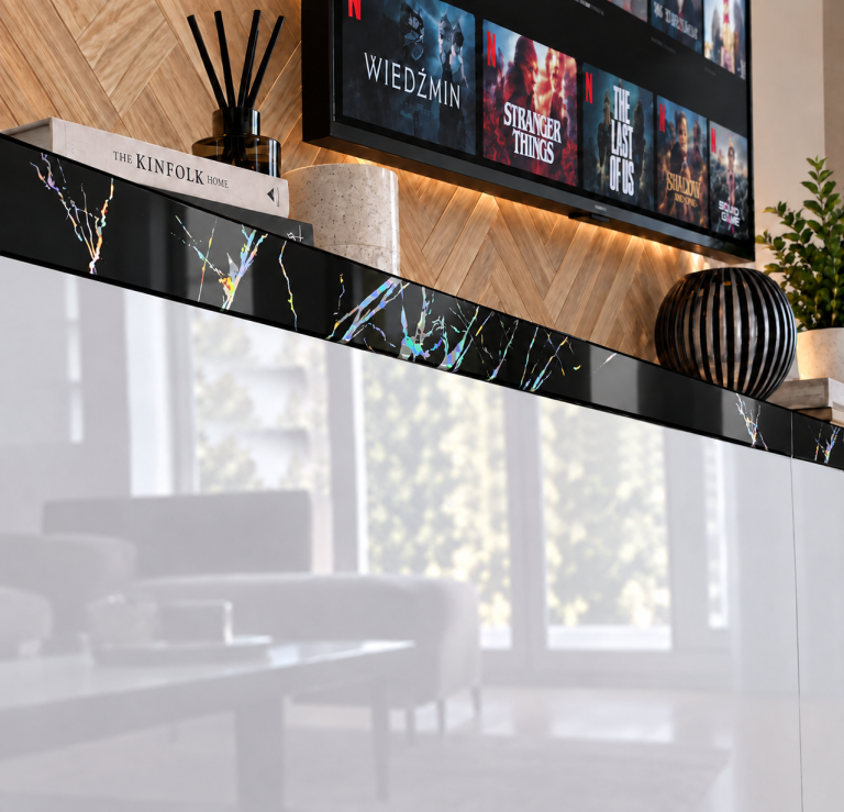 Composition murale Prestige 200 cm TV/RTV blanche brillante Fabricant IMP P Keanu 7/5/W/W/0/0/CS