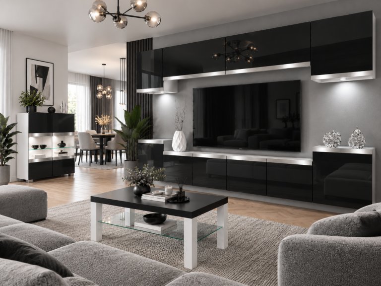 Composition murale Prestige 300 cm TV/RTV noire brillante Fabricant IMP P Hepburn 4/5/W/B/0/0/SL