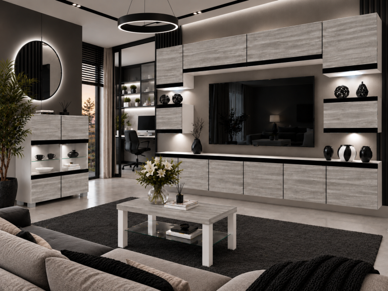 Composition murale Prestige 300 cm TV/RTV grise anthracite graphite Fabricant IMP P Tarantino 3/5/W/GW1/0/0/CM