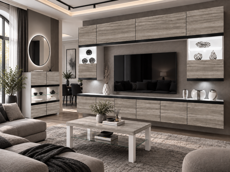 Composition murale Prestige 300 cm TV/RTV grise anthracite graphite Fabricant IMP P2 Nolan 1/5/W/GW1/0/0/CM