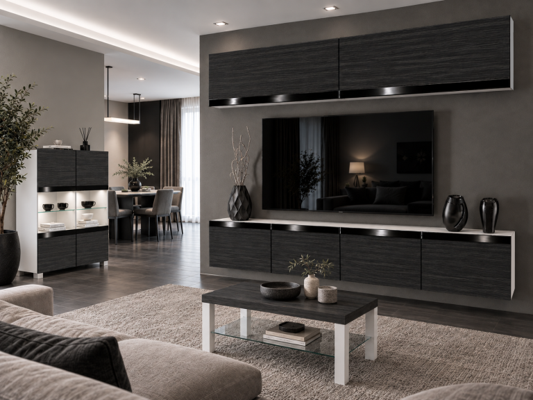 Composition murale Prestige 200 cm TV/RTV noire ébène Fabricant IMP P Brando 6/5/W/HK/0/0/CP