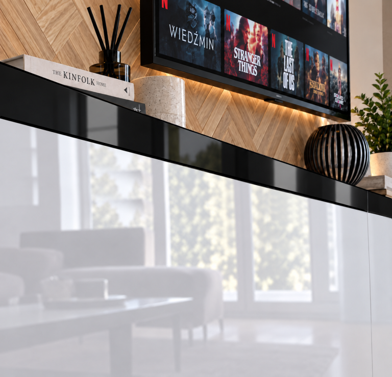 Composition murale Prestige 300 cm TV/RTV noire ébène Fabricant IMP P Monroe 2/5/W/HK/0/0/CP
