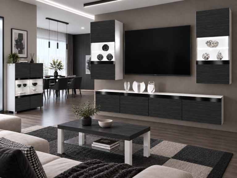 Composition murale Prestige 200 cm TV/RTV noire ébène Fabricant IMP P Keanu 7/5/W/HK/0/0/CP