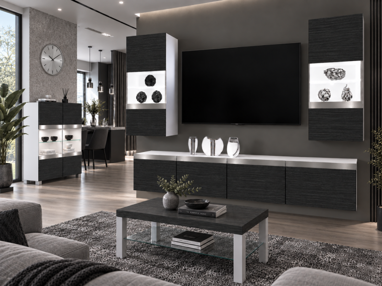 Composition murale Prestige 200 cm TV/RTV noire ébène Fabricant IMP P Keanu 7/5/W/HK/0/0/SL