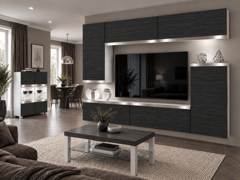 Composition murale Prestige 250 cm TV/RTV noire ébène Fabricant IMP P Woody 8/5/W/HK/0/0/SL