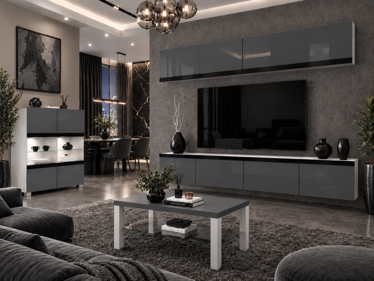 Composition murale Prestige 200 cm TV/RTV grise brillante Fabricant IMP P Brando 6/5/W/S/0/0/CM