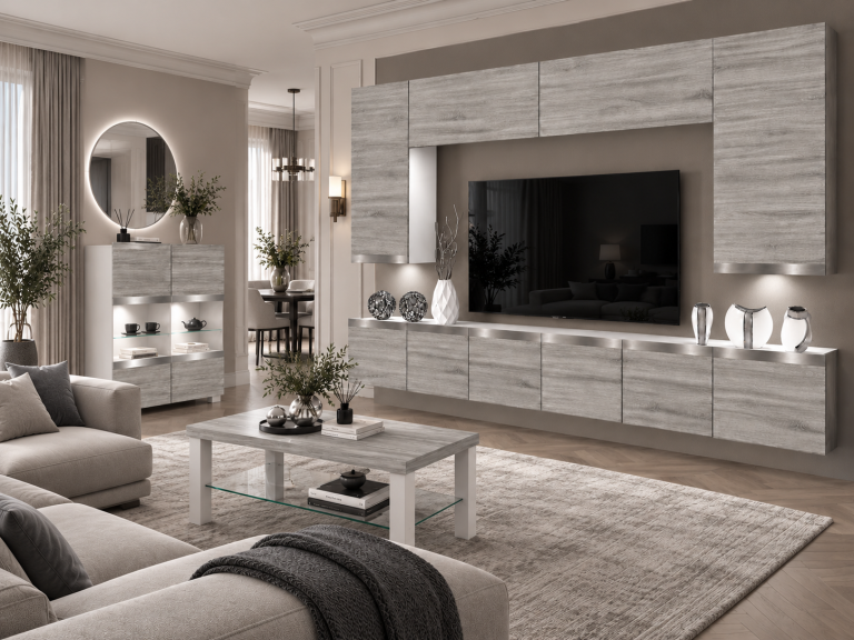 Meblościanka Prestige 300 cm TV/RTV szary antracyt grafitowy Producent IMP P Monroe 2/5/W/GW1/0/0/SL