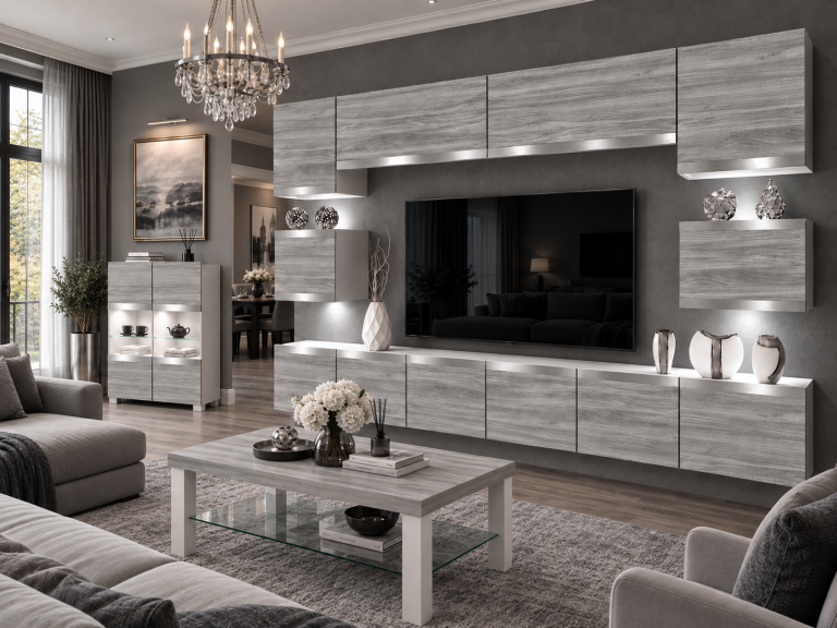 Composition murale Prestige 300 cm TV/RTV grise anthracite graphite Fabricant IMP P Tarantino 3/5/W/GW1/0/0/SL