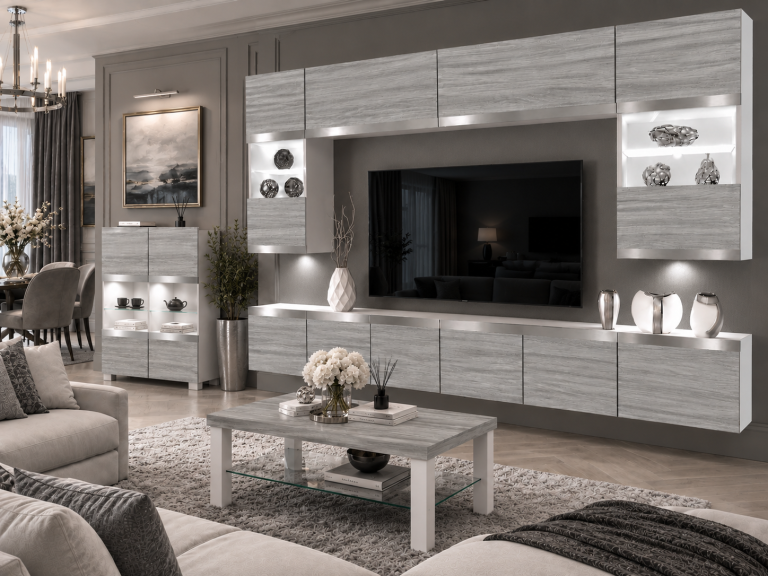 Composition murale Prestige 300 cm TV/RTV grise anthracite graphite Fabricant IMP P2 Nolan 1/5/W/GW1/0/0/SL