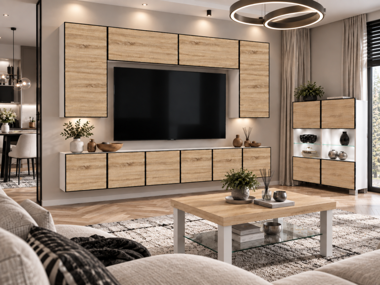 Meblościanka Linea 300 cm TV/RTV dębowa dąb wotan dąb sonoma Producent IMP L Monroe 2/5/W/DS/0/0