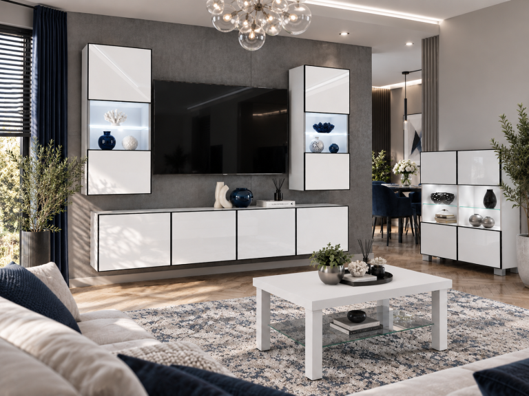 Composition murale Linea 200 cm TV/RTV blanche brillante Fabricant IMP L Keanu 7/5/W/W/0/0