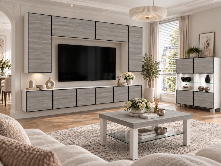Meblościanka Linea 300 cm TV/RTV szary antracyt grafitowy Producent IMP L Monroe 2/5/W/GW1/0/0