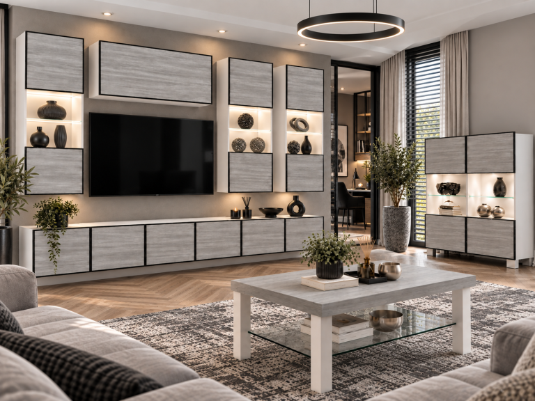 Composition murale Linea 300 cm TV/RTV grise anthracite graphite Fabricant IMP L Pacino 5/5/W/GW1/0/0