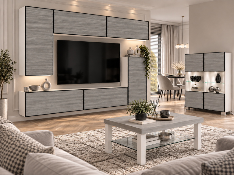Composition murale Linea 250 cm TV/RTV grise anthracite graphite Fabricant IMP L Woody 8/5/W/GW1/0/0