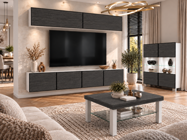 Composition murale Linea 200 cm TV/RTV noire ébène Fabricant IMP L Brando 6/5/W/HK/0/0
