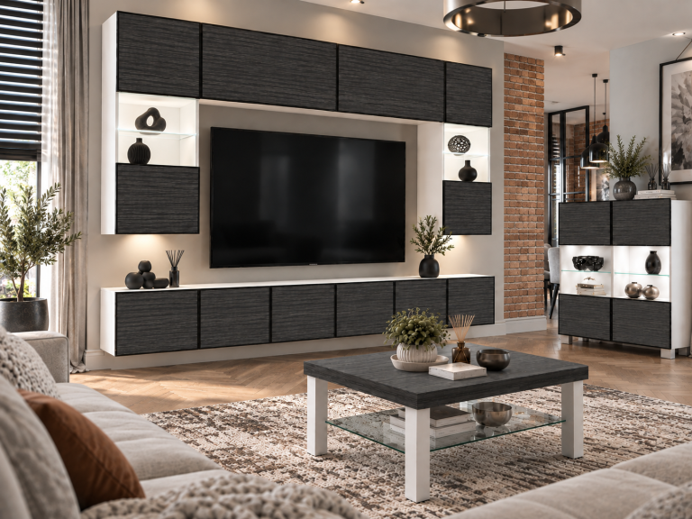 Meblościanka Linea 300 cm TV/RTV czarna heban Producent IMP L Nolan 1/5/W/HK/0/0
