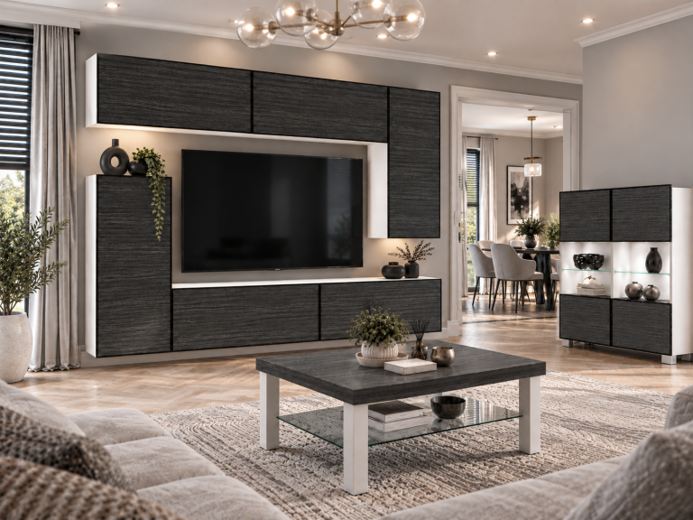 Composition murale Linea 250 cm TV/RTV noire ébène Fabricant IMP L Woody 8/5/W/HK/0/0