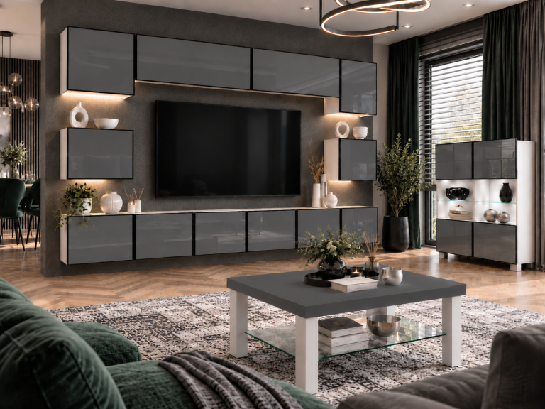 Composition murale Linea 300 cm TV/RTV grise brillante Fabricant IMP L Tarantino 3/5/W/S/0/0