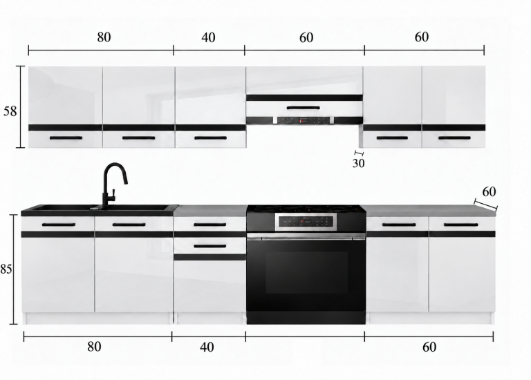 Meubles de cuisine Prestige 240 cm blanc mat avec plan de travail Fabricant TOR P Salvador/0/WT/WT/0/C1/SL