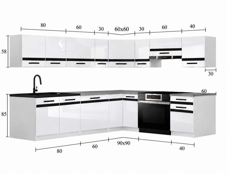 Meubles de cuisine Prestige 420 cm gris mat sans plan de travail Fabricant TOR P Gustav/0/WT/SR/BB/C1/SL