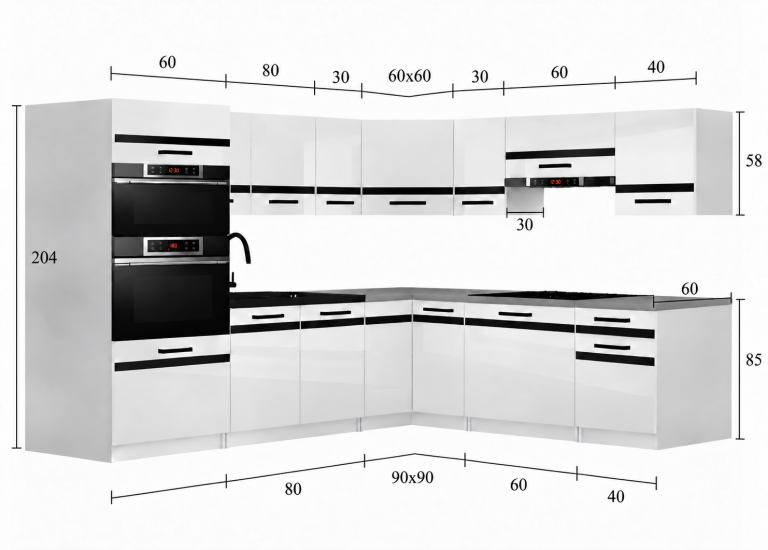 eubles de cuisine Linea 420 cm gris brillant avec plan de travail Fabricant INF L Diego/0/WT/S/0/A1