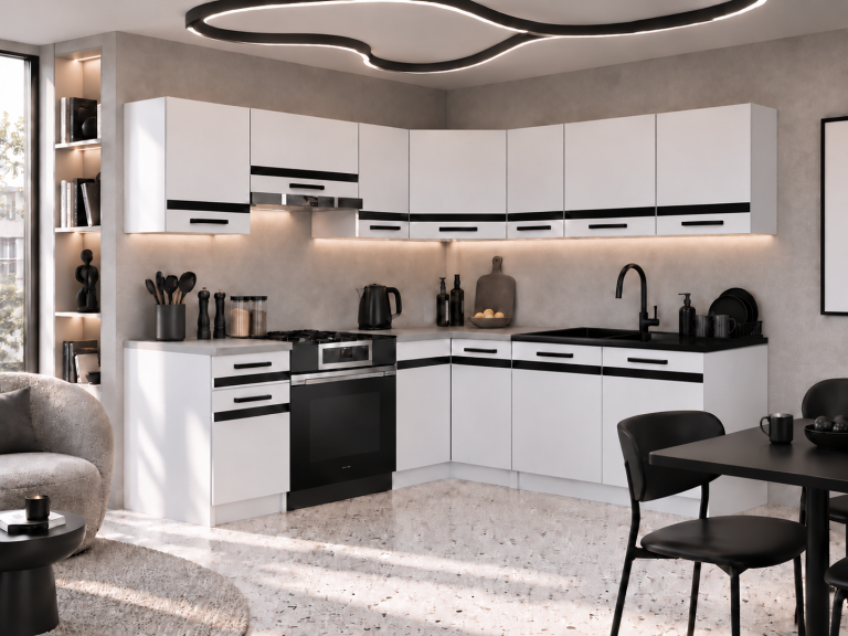 Meubles de cuisine Prestige 360 cm blanc mat avec plan de travail Fabricant TOR P Pablo/0/WT/WT/0/A1/CM