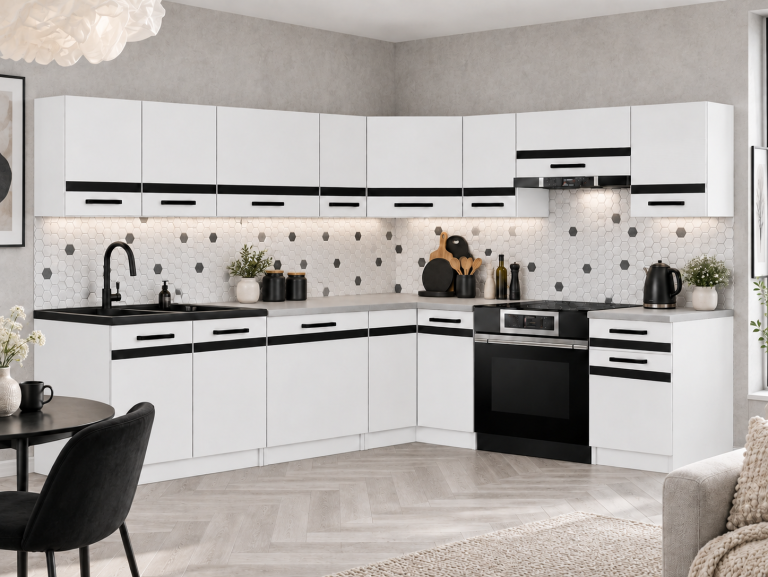 Meubles de cuisine Prestige 420 cm blanc mat sans plan de travail Fabricant TOR P Gustav/0/WT/WT/BB/A1/CM