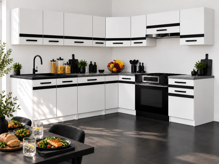 Meubles de cuisine Prestige 420 cm blanc mat sans plan de travail Fabricant TOR P Gustav/0/WT/WT/BB/A1/CM