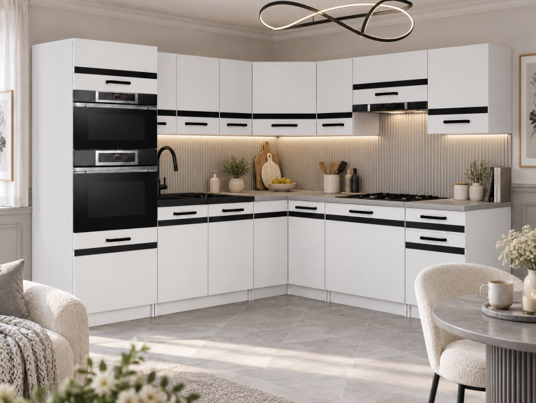 Meubles de cuisine Prestige 420 cm blanc mat avec plan de travail Fabricant TOR P Diego/0/WT/WT/0/A1/CM