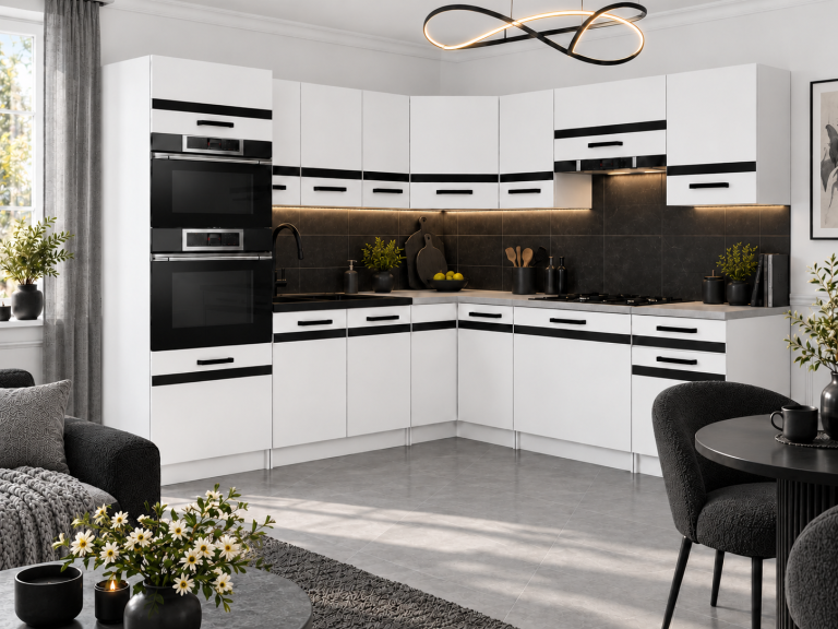 Meubles de cuisine Prestige 420 cm blanc mat avec plan de travail Fabricant TOR P Diego/0/WT/WT/0/A1/CM