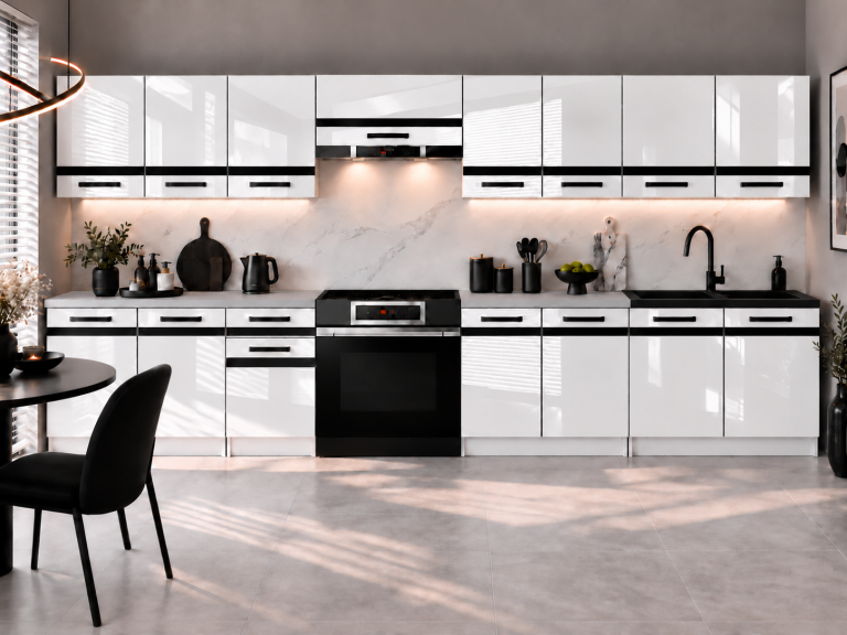 Meubles de cuisine Prestige 320 cm blanc brillant avec plan de travail Fabricant INF P Vincent/0/WT/W/0/A1/CM