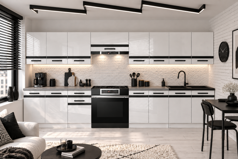 Meubles de cuisine Prestige 320 cm blanc brillant avec plan de travail Fabricant INF P Vincent/0/WT/W/0/A1/CM