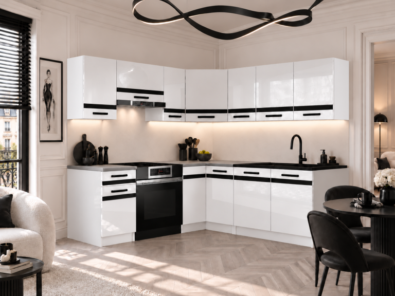 Meubles de cuisine Prestige 360 cm blanc brillant sans plan de travail Fabricant INF P Pablo/0/WT/W/BB/A1/CM