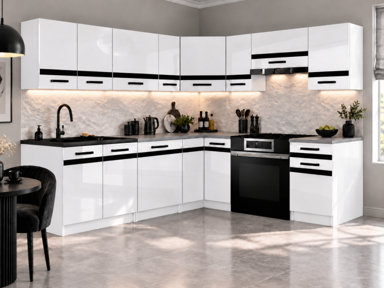 Meubles de cuisine Prestige 420 cm blanc brillant sans plan de travail Fabricant INF P Gustav/0/WT/W/BB/A1/CM