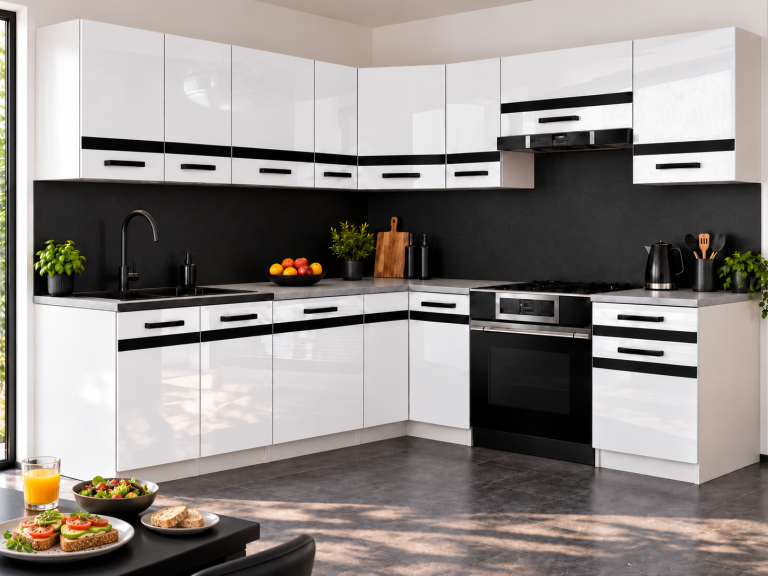 Meubles de cuisine Prestige 420 cm blanc brillant sans plan de travail Fabricant INF P Gustav/0/WT/W/BB/A1/CM