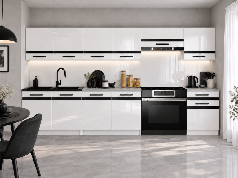 Meubles de cuisine Prestige 260 cm blanc brillant avec plan de travail Fabricant INF P Frida/0/WT/W/0/A1/CM