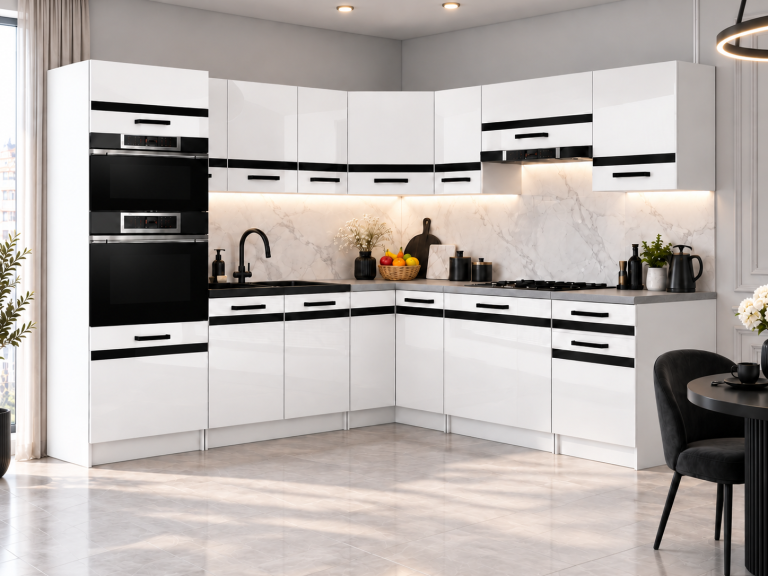 Meble kuchenne Prestige 420 cm biały połysk z blatem Producent INF P Diego/0/WT/W/0/A1/CM