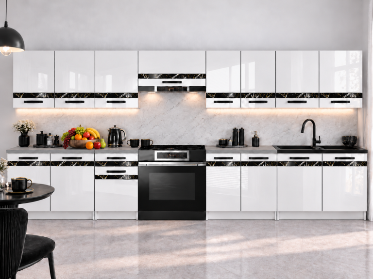 Meubles de cuisine Prestige 320 cm blanc brillant sans plan de travail Fabricant INF P Vincent/0/WT/W/BB/A1/CS