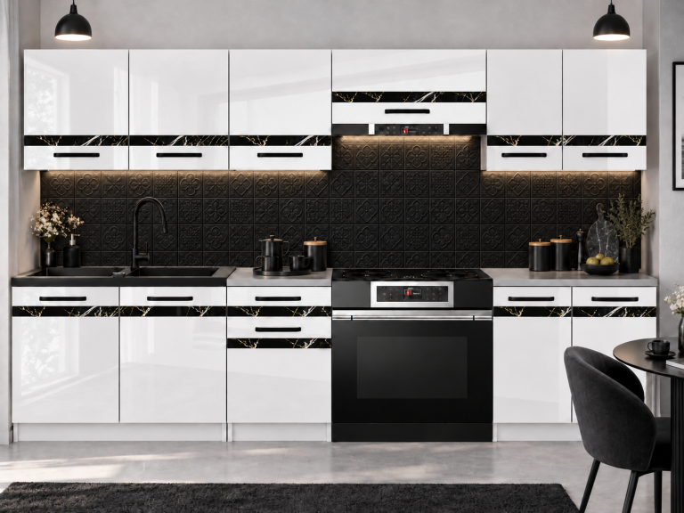 Meubles de cuisine Prestige 240 cm blanc brillant avec plan de travail Fabricant INF P Salvador/0/WT/W/0/A1/CS