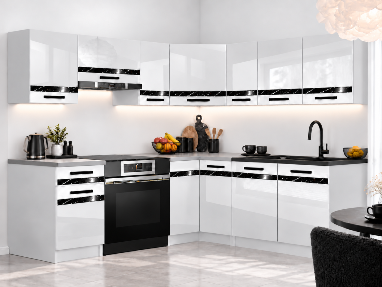 Meubles de cuisine Prestige 360 cm blanc brillant avec plan de travail Fabricant INF P Pablo/0/WT/W/0/A1/CS
