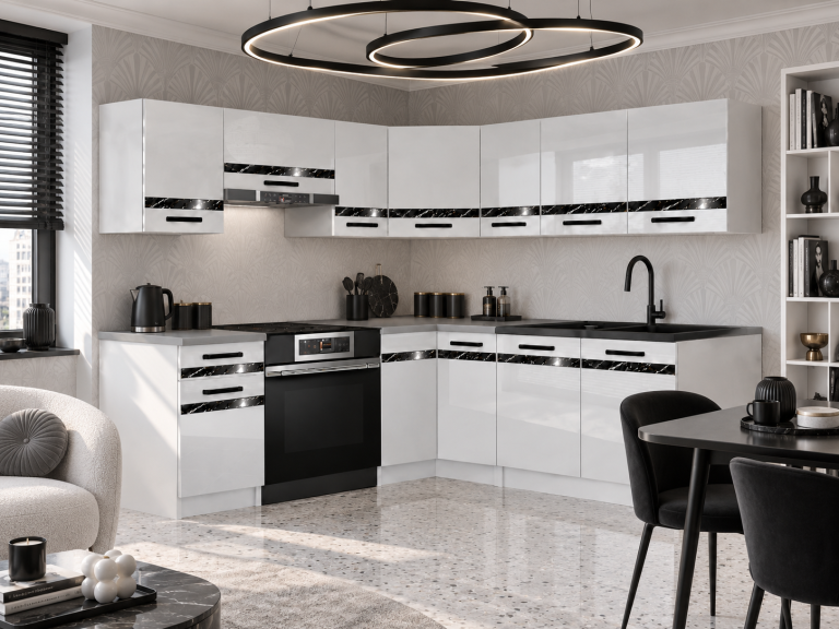 Meubles de cuisine Prestige 360 cm blanc brillant avec plan de travail Fabricant INF P Pablo/0/WT/W/0/A1/CS