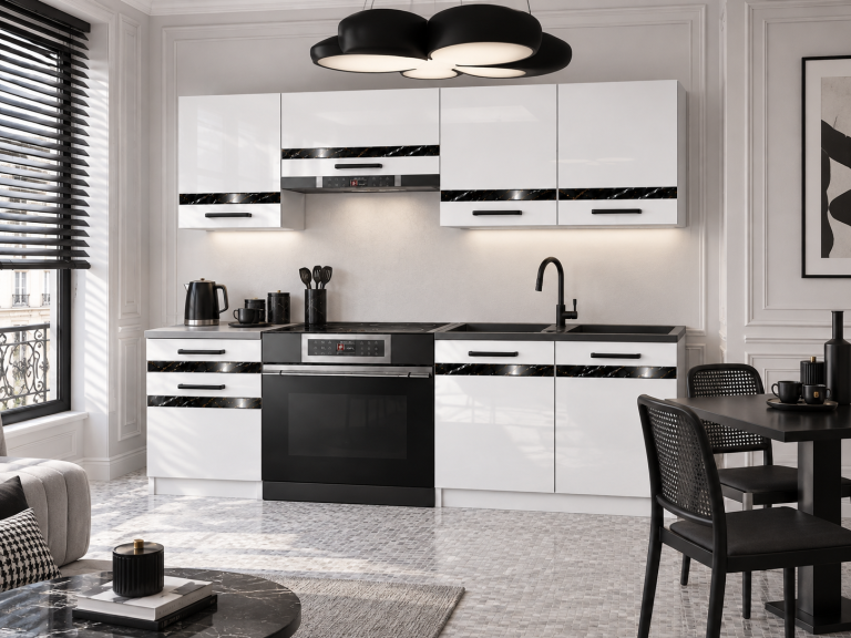Meble kuchenne Prestige 180 cm biały połysk z blatem Producent INF P Leonardo/0/WT/W/0/A1/CS