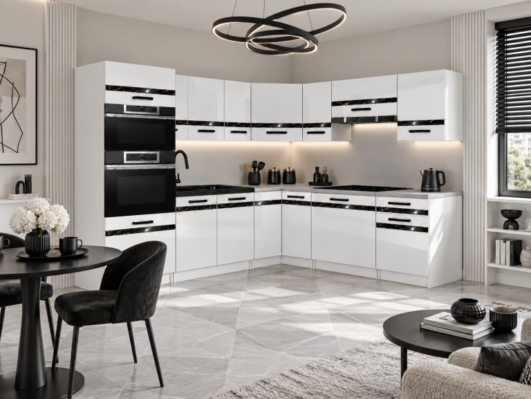 Meubles de cuisine Prestige 420 cm blanc brillant avec plan de travail Fabricant INF P Diego/0/WT/W/0/A1/CS