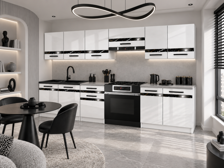 Meubles de cuisine Prestige 240 cm blanc brillant sans plan de travail Fabricant INF P Salvador/0/WT/W/BB/A1/CS