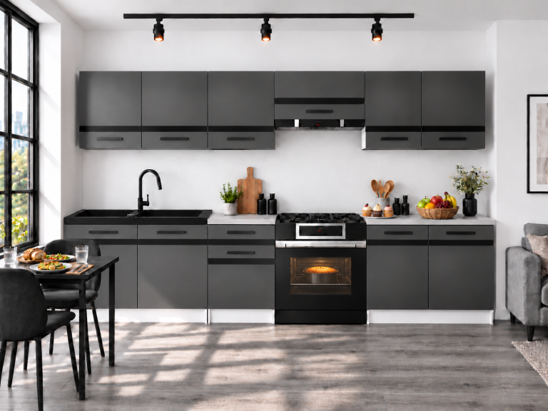 Meubles de cuisine Prestige 240 cm gris mat sans plan de travail Fabricant TOR P Salvador/0/WT/SR/BB/A1/CM