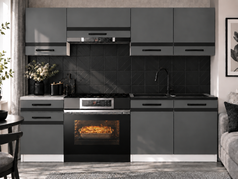Meubles de cuisine Prestige 180 cm gris mat avec plan de travail Fabricant TOR P Leonardo/0/WT/SR/0/A1/CM
