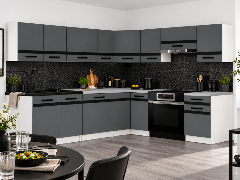 Meubles de cuisine Prestige 420 cm gris mat sans plan de travail Fabricant TOR P Gustav/0/WT/SR/BB/A1/CM