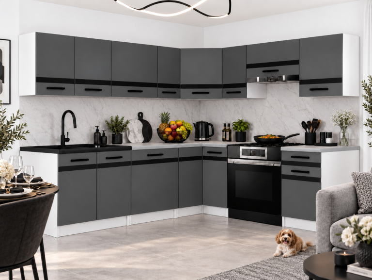 Meubles de cuisine Prestige 420 cm gris mat sans plan de travail Fabricant TOR P Gustav/0/WT/SR/BB/A1/CM